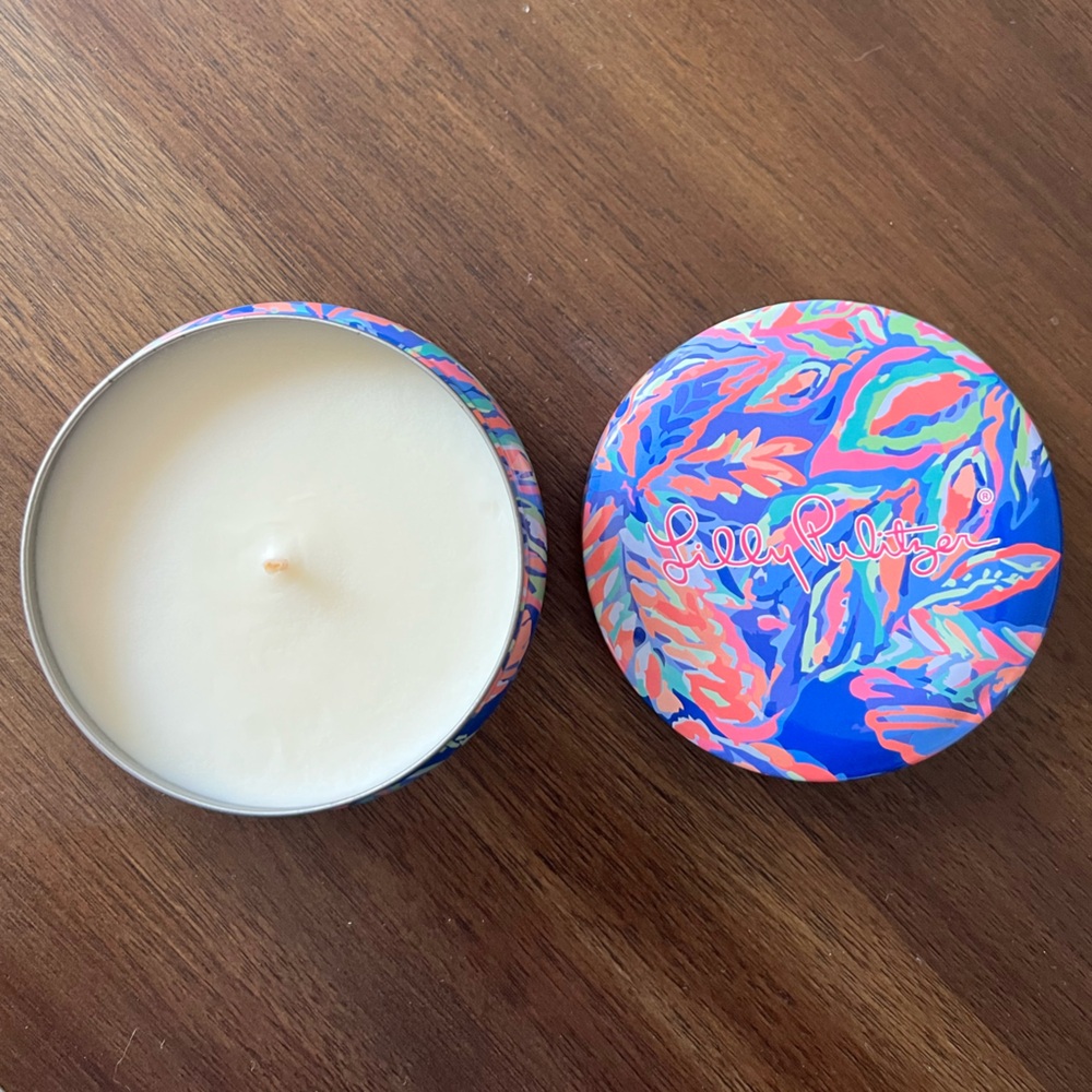Lilly Pulitzer Decorative Candle Tin with Blue and Pink Design